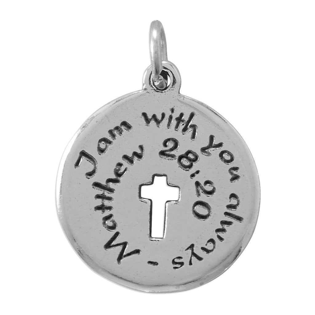 Oxidized Matthew 28:20 Cross Cutout Charm