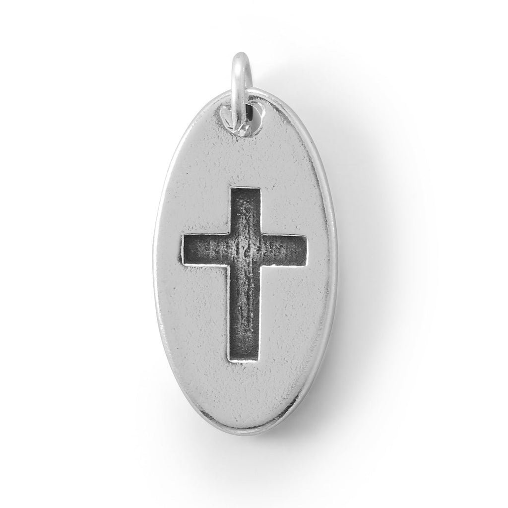 Oxidized Cross Oval Disk Charm