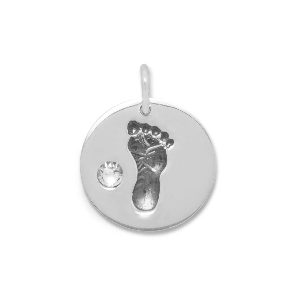 Baby Footprint and Clear Crystal Charm