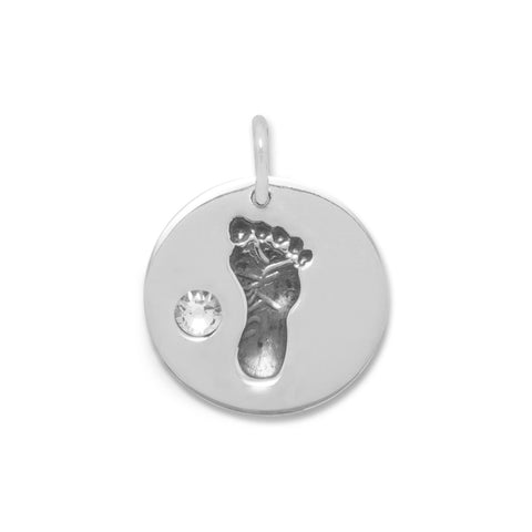 Baby Footprint and Clear Crystal Charm