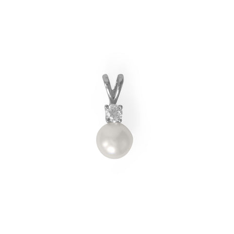 Rhodium Plated CZ and Cultured Freshwater Pearl Slide