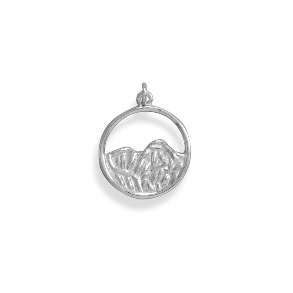 Rhodium Plated Mountain Circle Pendant