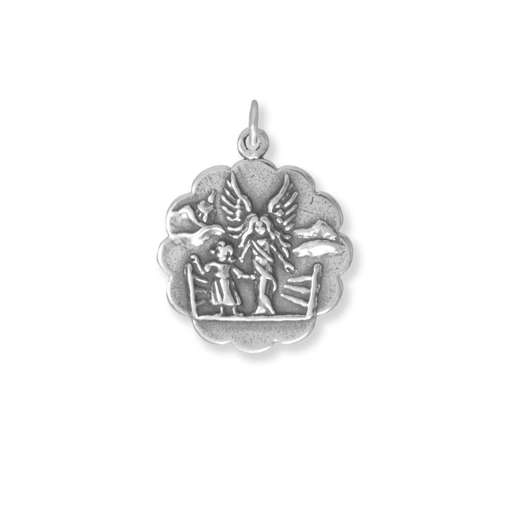 Oxidized Guardian Angel Medallion Charm