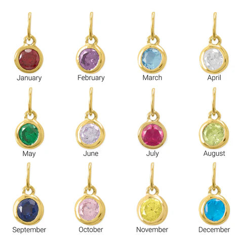 Round CZ January - December Birthstone Charm