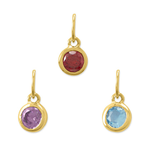 14 Karat Gold Plated Round CZ Birthstone Charms (January-December)