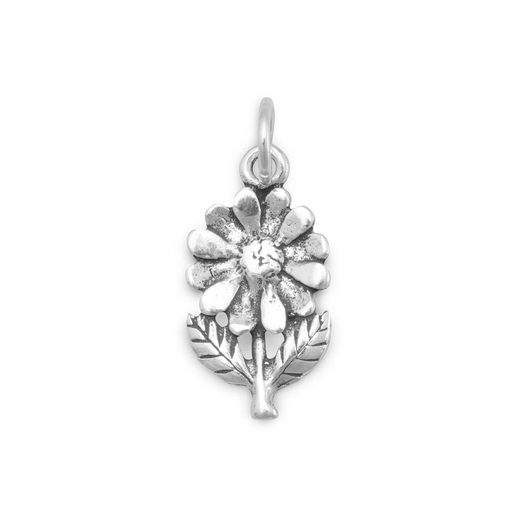 Oxidized Flower with Leaves Charm