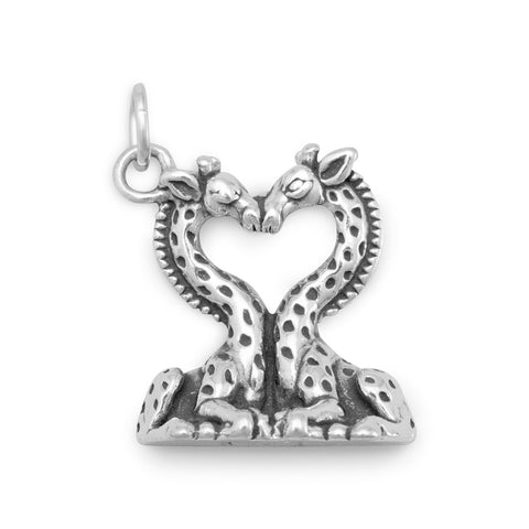 Oxidized "I LONG For You" Heart Shaped Giraffes Charm