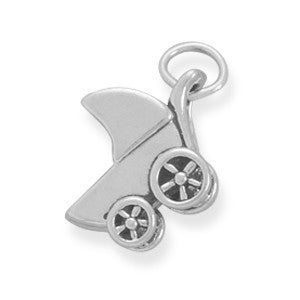 Oxidized 3D Small Baby Carriage Charm