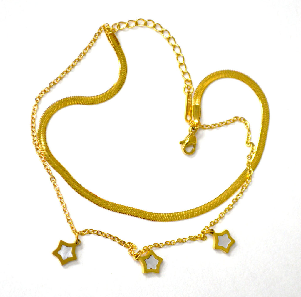 Stainless Steel Stars Herringbone Link Bracelet Gold Plated