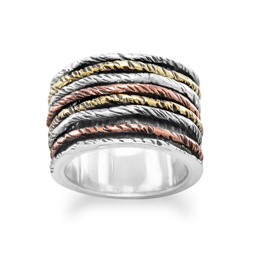 Oxidized Tri Tone Spinner Band Ring