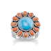 Reconstituted Turquoise and Coral Sunburst Ring