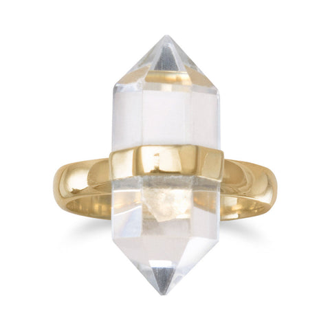 14 Karat Gold Plated Spike Pencil Cut Clear Quartz Ring