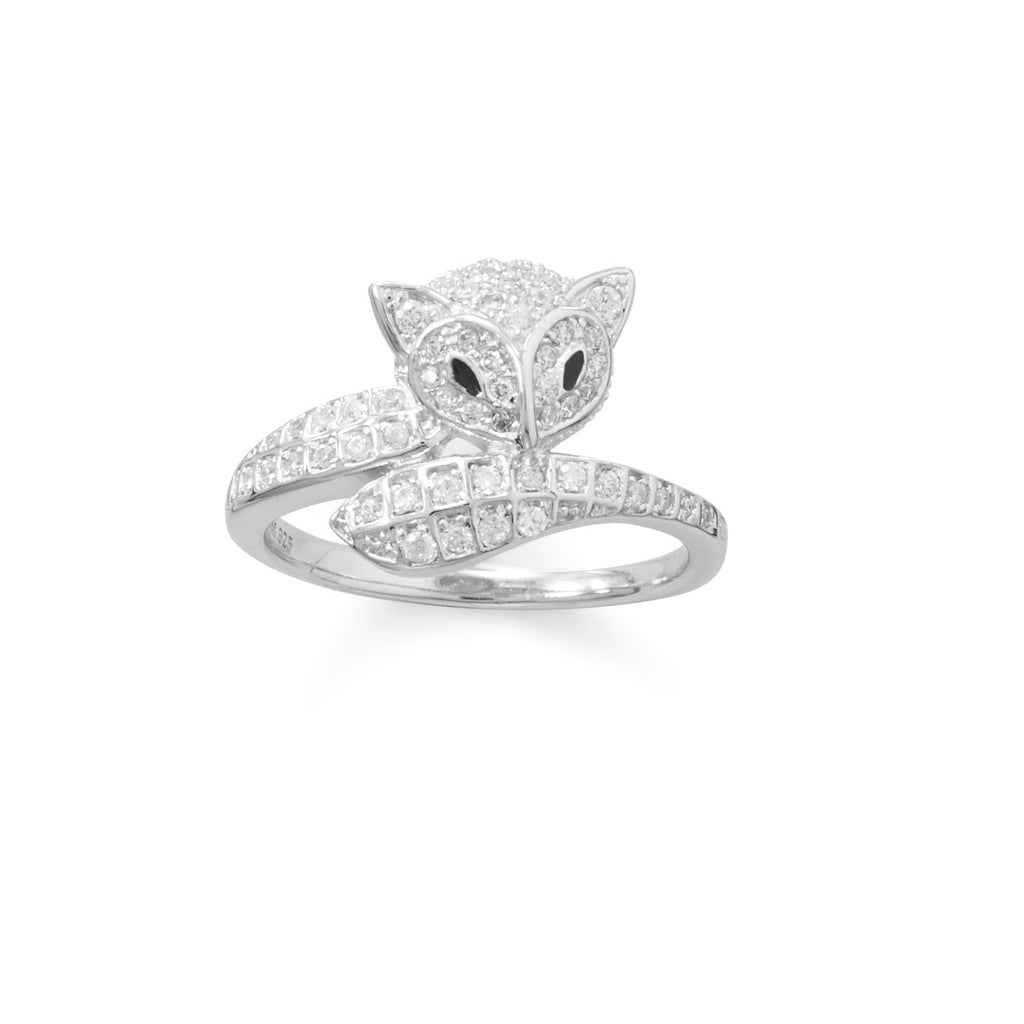 Rhodium Plated Cute Fox CZ Ring