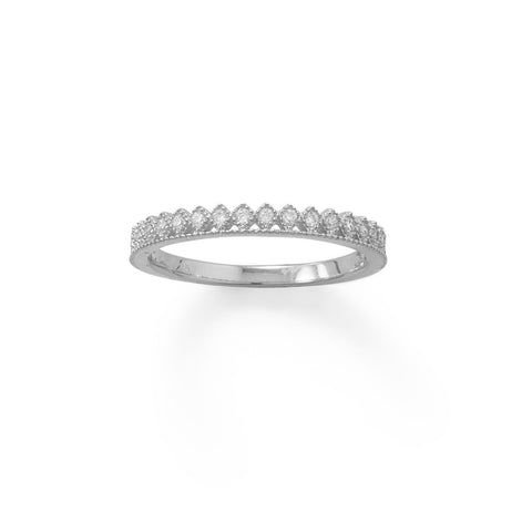 Rhodium Plated CZ Thin Crown Design Ring