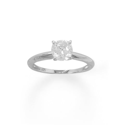 Rhodium Plated Solitaire 7mm CZ Ring