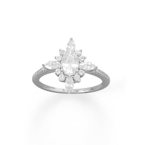 Rhodium Plated Diamond Shaped Multi CZ Ring