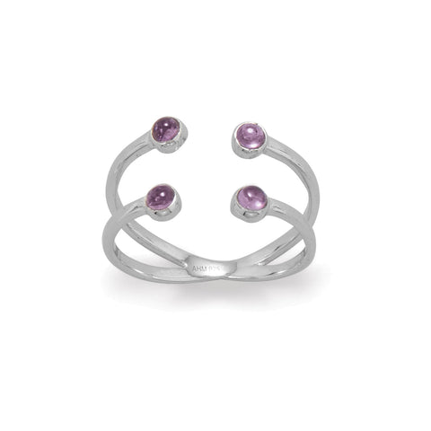 Rhodium Plated Amethyst Split Design Ring