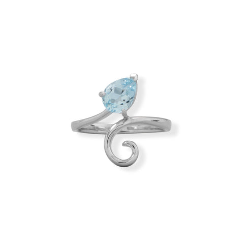 Pear Sky Blue Topaz and Swirl Ring