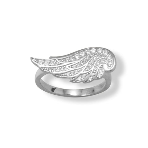 Rhodium Plated Sideways CZ Wing Ring