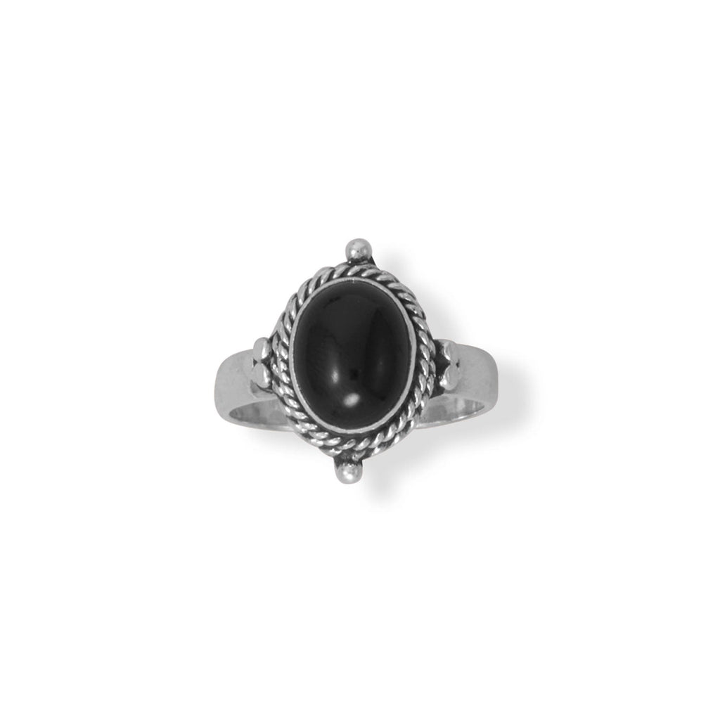 Oxidized Rope Edge Black Onyx Bali Ring