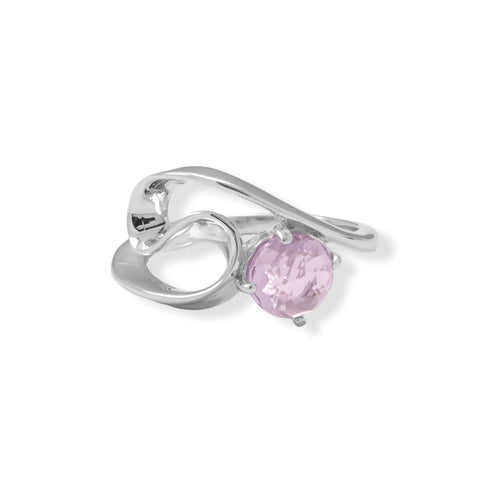 Rhodium Plated Amethyst Wave Design Ring