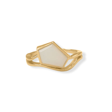 14 Karat Gold Plated Pentagon Moonstone Ring