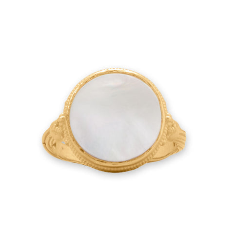 14 Karat Gold Plated Antique Style Mother of Pearl Ring