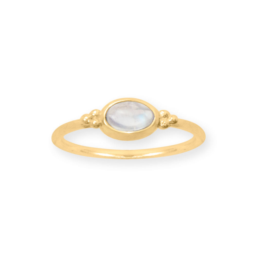 14 Karat Gold Plated Dainty Rainbow Moonstone Ring