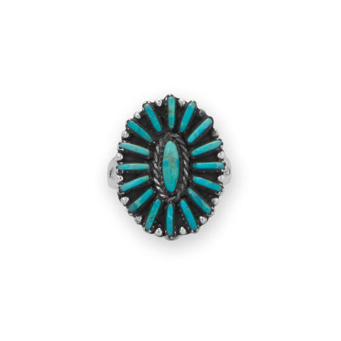 Oxidized Oval Turquoise Flower Ring