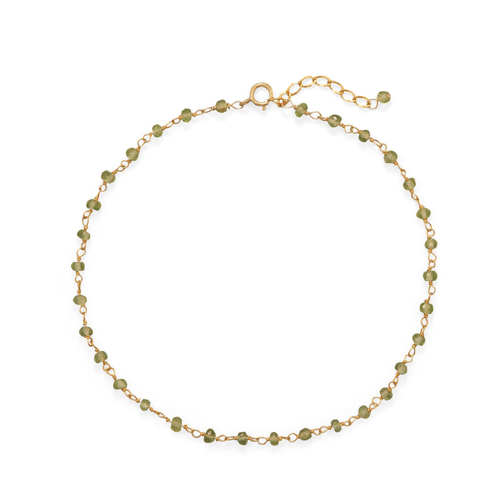 Fresh Look! 9.5" + 1" 14 Karat Gold Plated Peridot Anklet