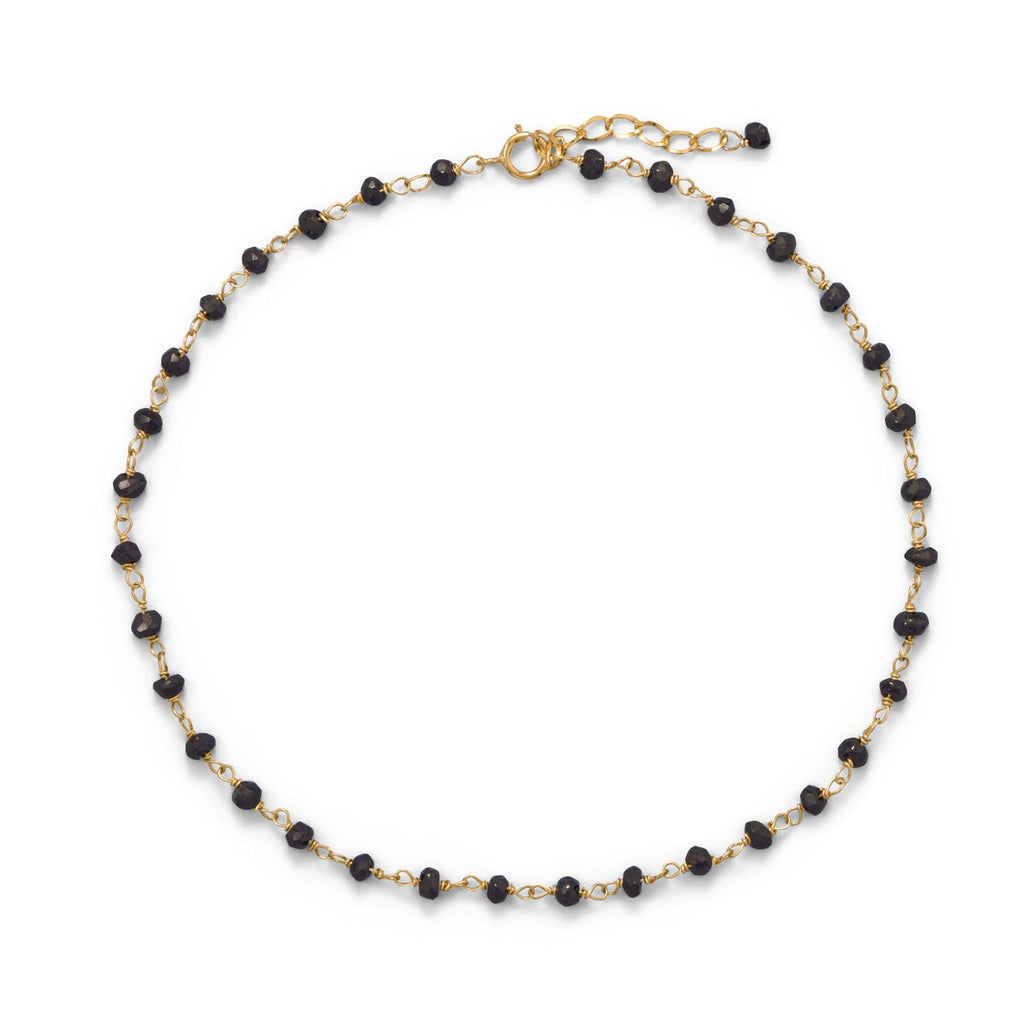 Midnight Sparkle! 9.5" + 1" 14 Karat Gold Plated Black Spinel Anklet