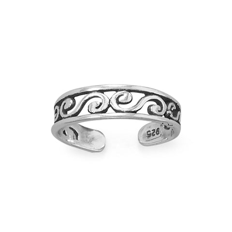 Oxidized Swirly Scroll Design Toe Ring