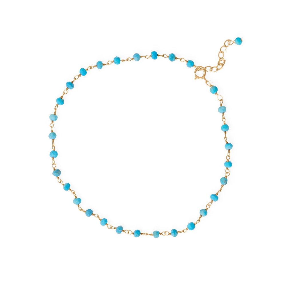 9.5" + 1" 14 Karat Gold Plated Synthetic Turquoise Bead Anklet