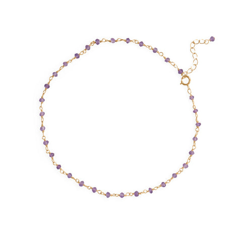 9.5" + 1" 14 Karat Gold Plated Amethyst Bead Anklet