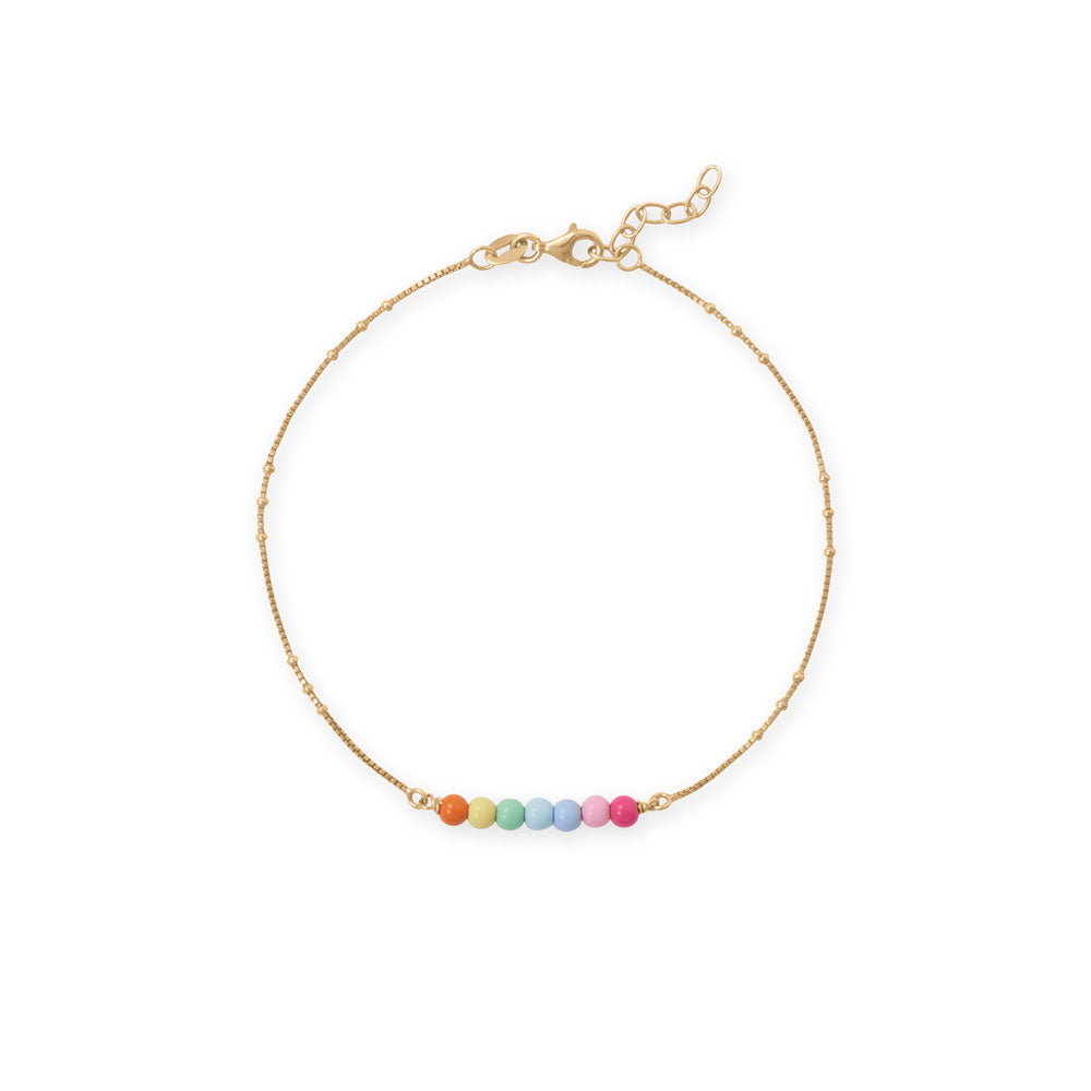 14 Karat Gold Plated Rainbow Enamel Bead Anklet