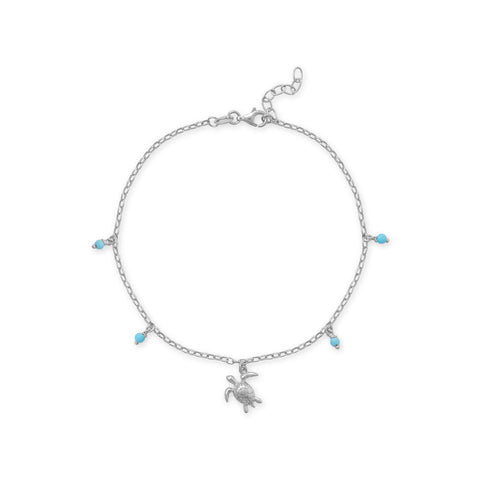 Sea Turtle and Reconstituted Turquoise Charm Anklet