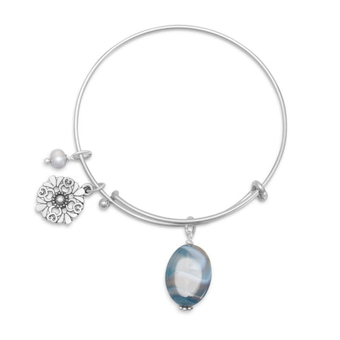 Expandable Blue Agate Fashion Bangle Bracelet