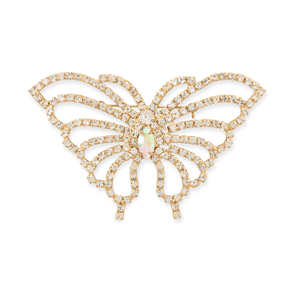 Gold Tone Crystal Butterfly Outline Fashion Pin