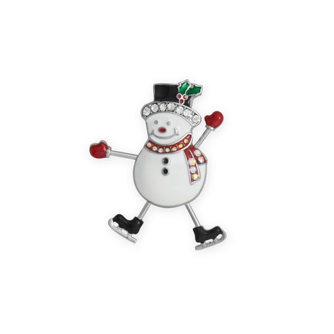 Silver Tone Ice Skating Snowman Fashion Pin