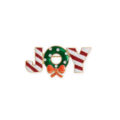 Gold Tone Holiday Wreath "JOY" Fashion Pin