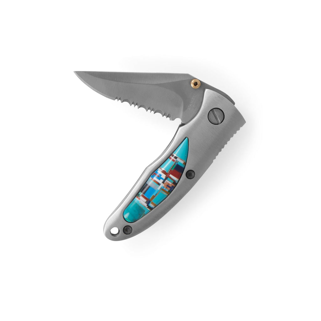 Stainless Steel Pocket Knife with Imitation Stone Inlay