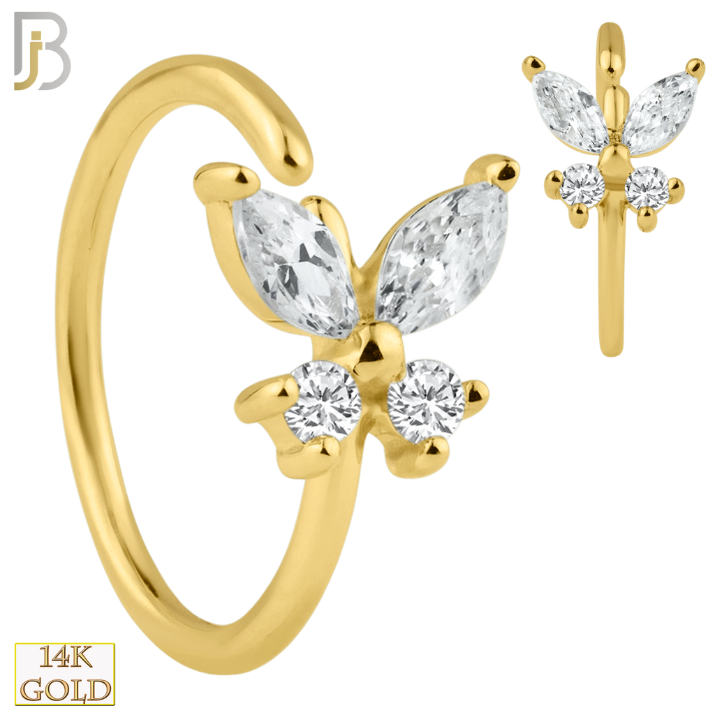 14K Solid Gold Butterfly with Zircon Nose Hoops