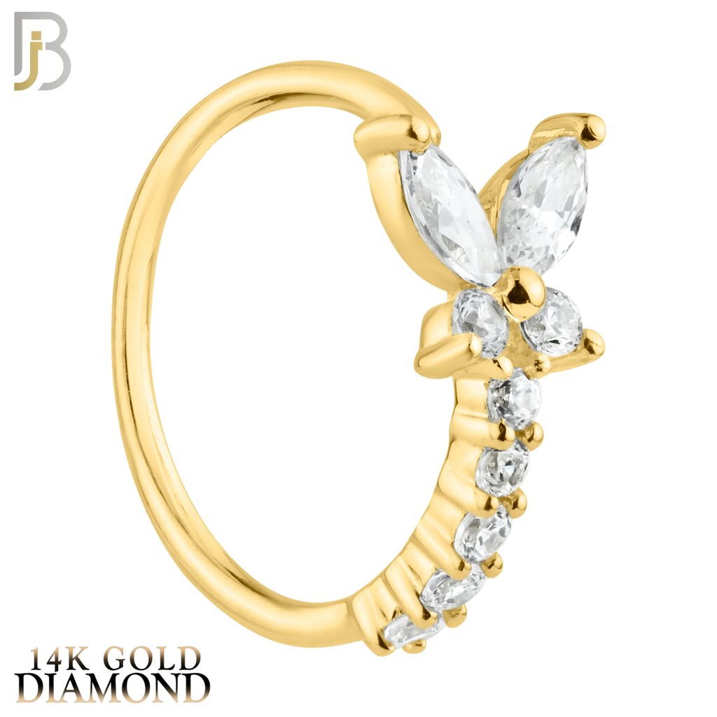 14K Solid Gold Butterfly Design with Diamond Drop Nose Hoops