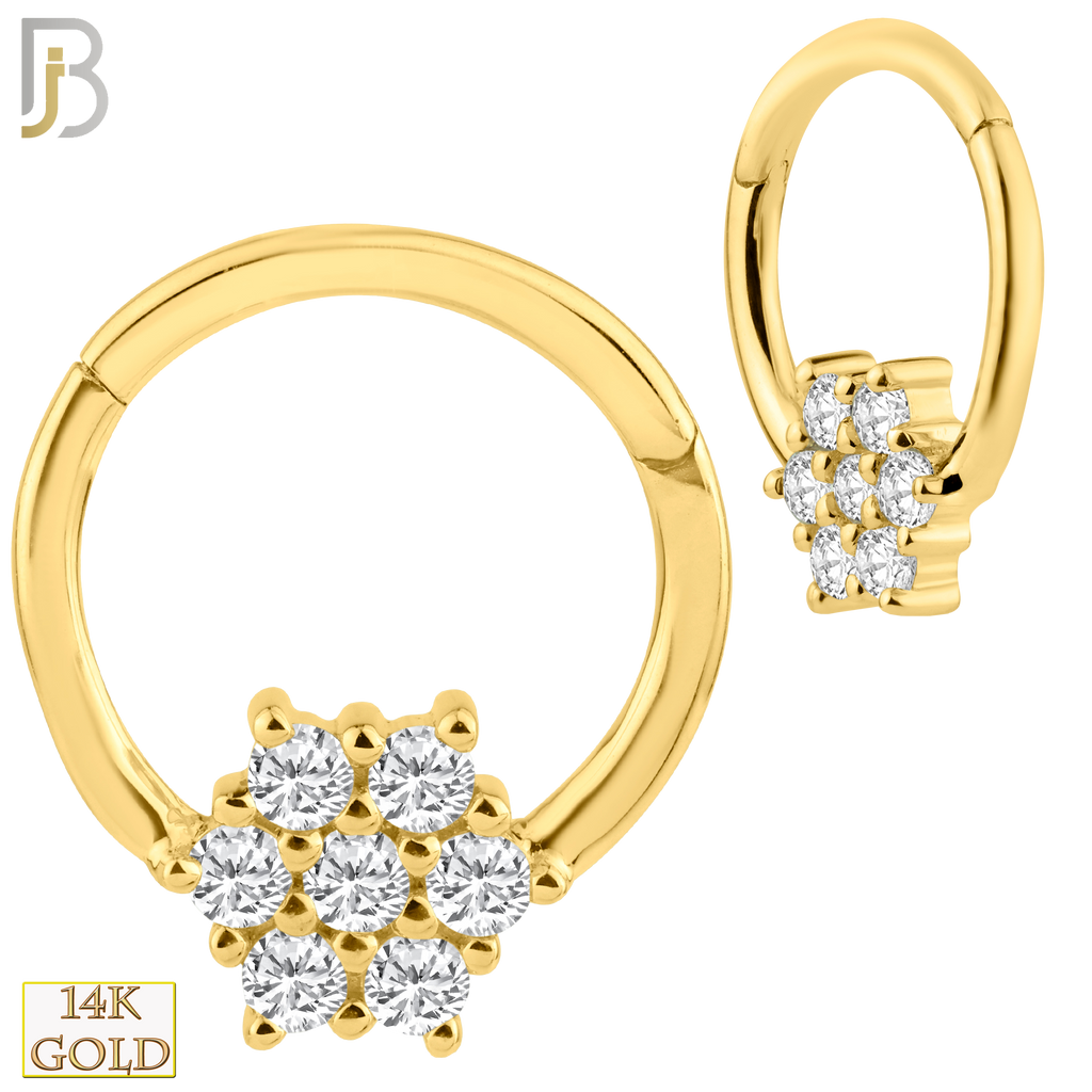 14K Yellow Gold 18g Thickness Hinged Hoops Snowflake with Multi Zircon