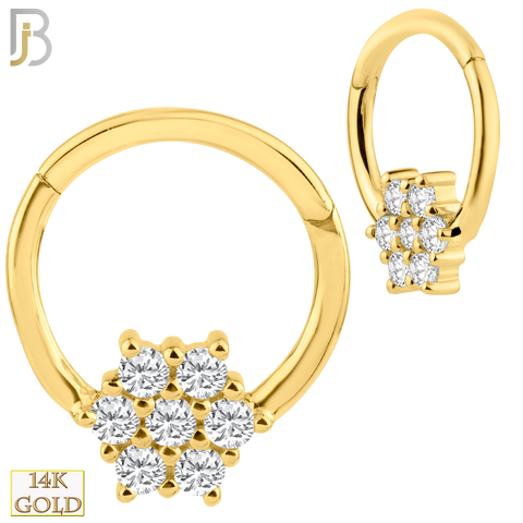 14K Yellow Gold 18g Thickness Hinged Hoops Snowflake with Multi Zircon