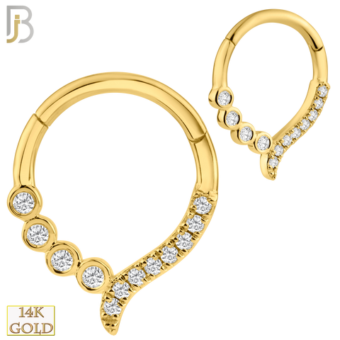 14K Yellow Gold 18g Thickness Hinged Hoops with Multi Zircon