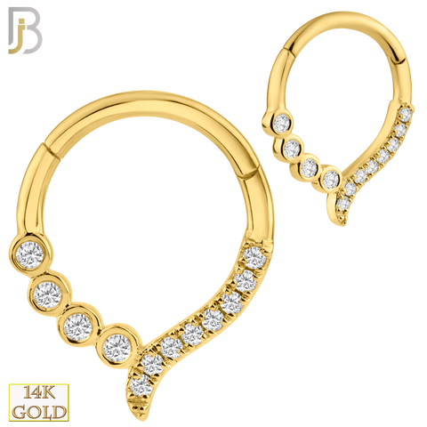 14K Yellow Gold 18g Thickness Hinged Hoops with Multi Zircon - Matador Diamond