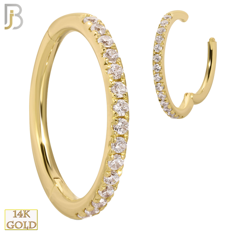 14K Solid Gold Hinged Hoops with Zircon