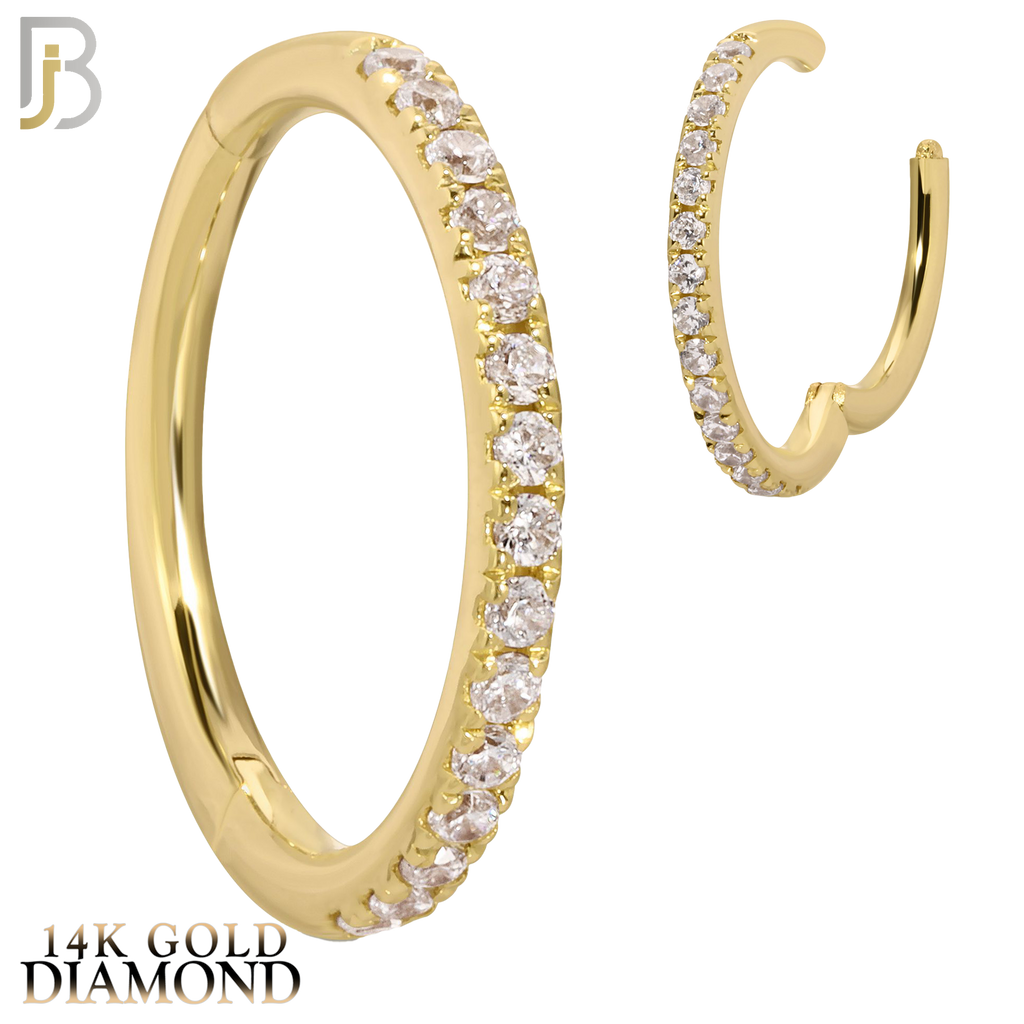 14K Solid Gold Hinged Hoops with Natural Diamonds