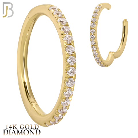 14K Solid Gold Hinged Hoops with Natural Diamonds